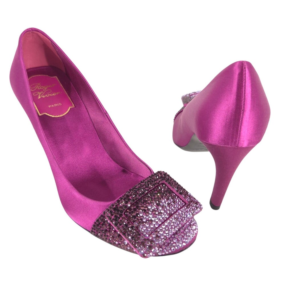 Roger Vivier Flower Strass Satin Pumps US 5.5 EU 35.5 Womens Pink $1995